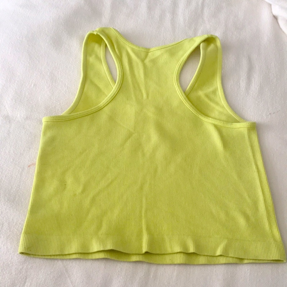 Seduction Yellow Green Ribbed Racerback Cropped Tank Top S - Picture 4 of 7